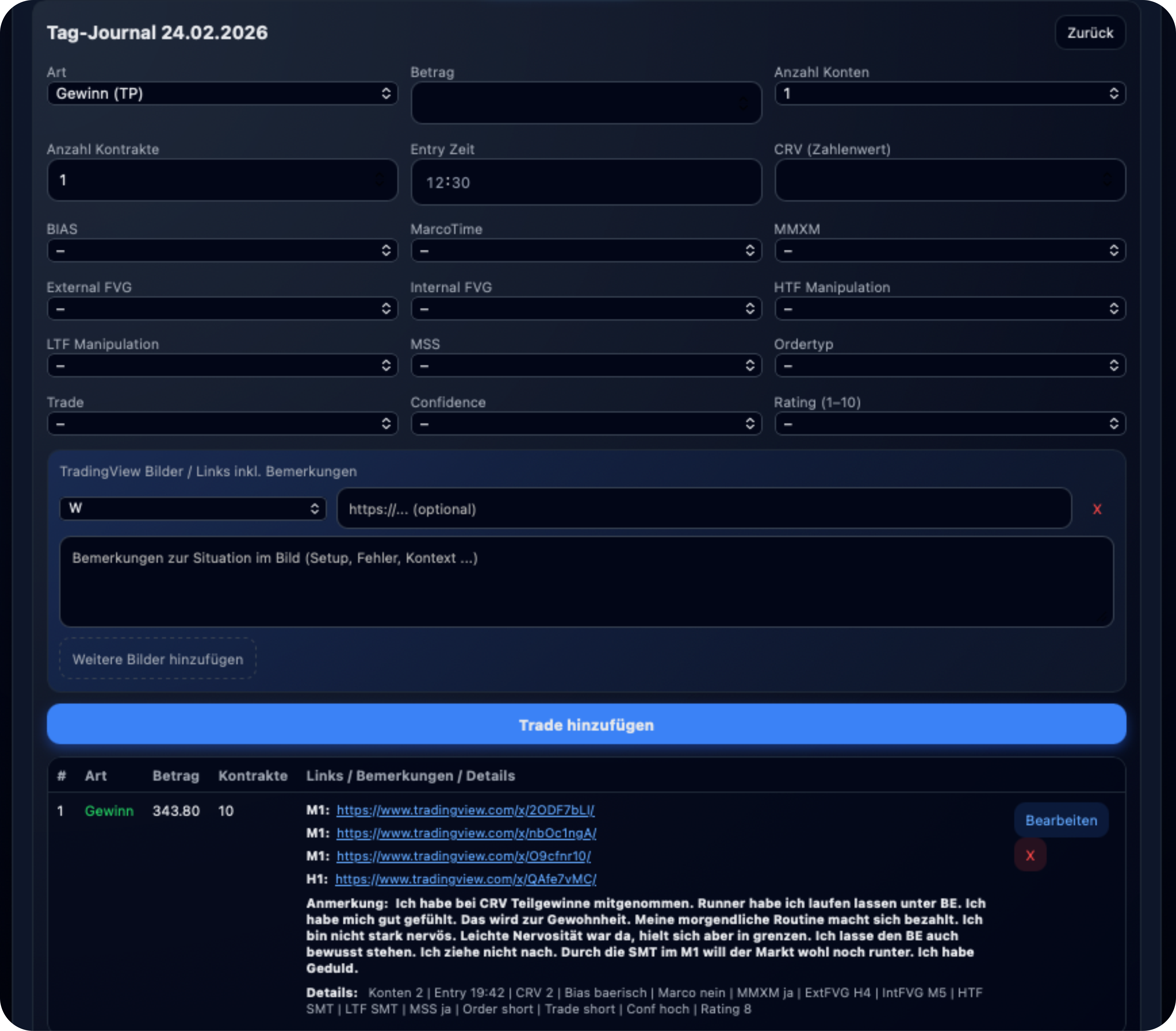 Trade Journal Übersicht